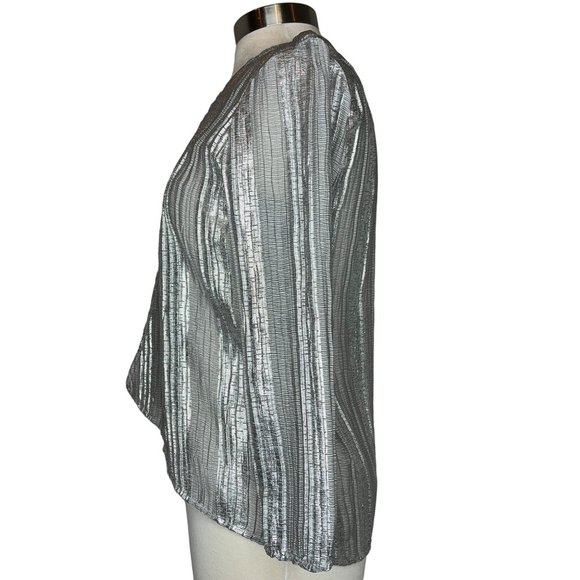 Chic's Blouse Silver Women's Size 00 US XS2 Open Front Long Sleeve Sparkly Made - Picture 3 of 13